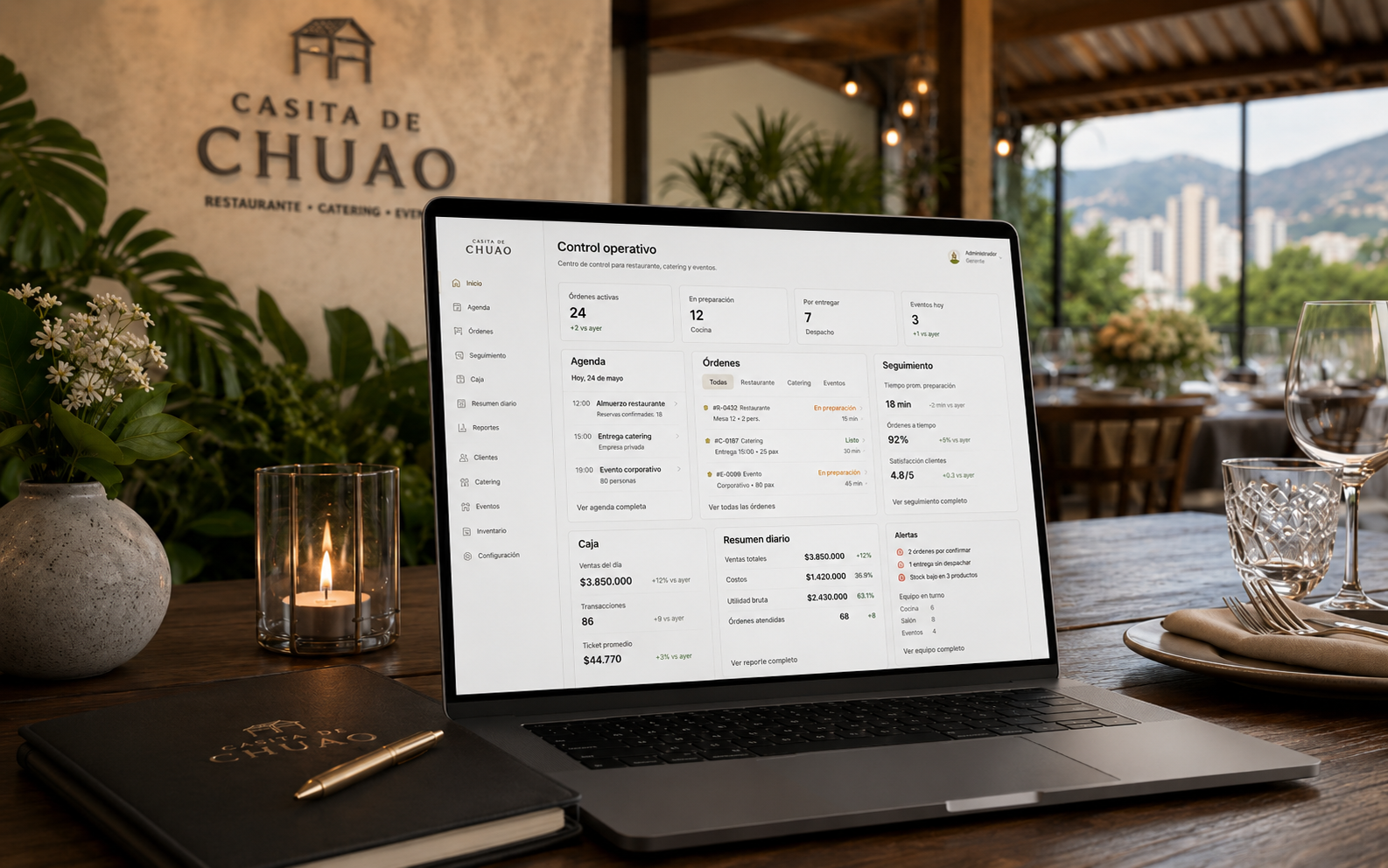 Visualización referencial del control operativo y administrativo de Casita de Chuao